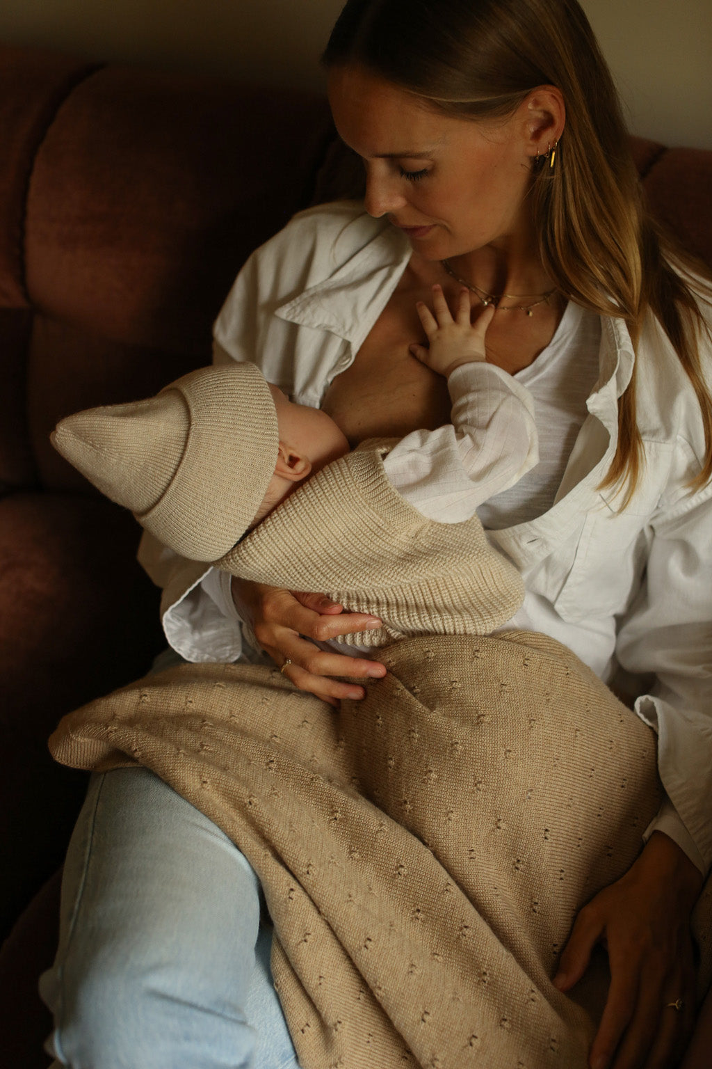 Merinowolle Strickdecke ‚Bibi Sand‘