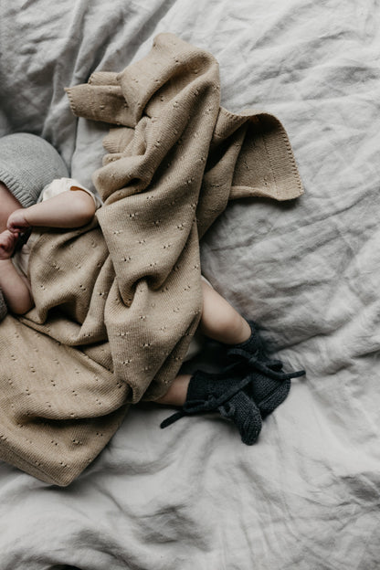 Merinowolle Strickdecke ‚Bibi Sand‘