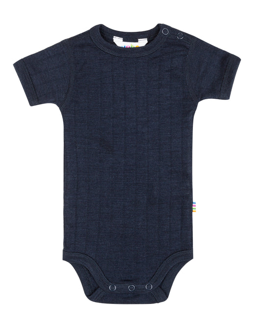 Merinowolle Seide Kurzarm-Bodysuit | Navy