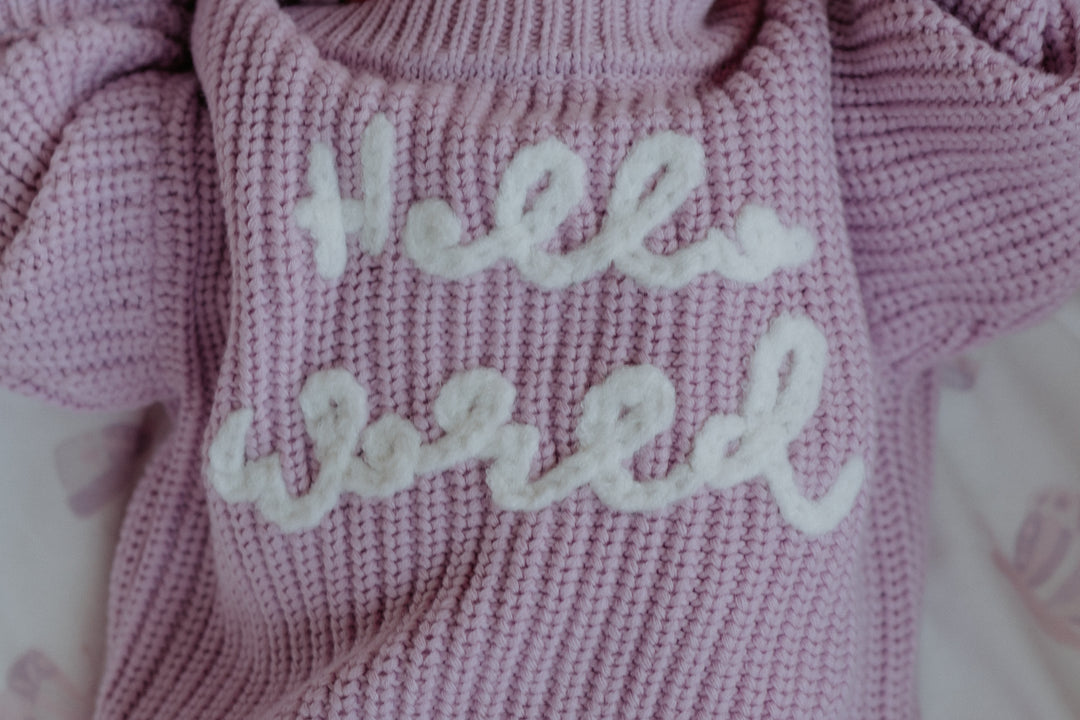 'Hello World'| Chunky Knit Pullover | Lilac