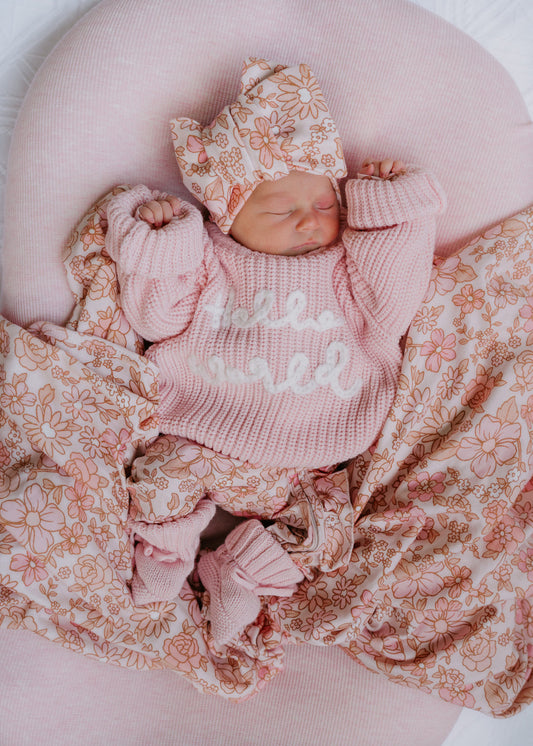 'Hello World' | Chunky Knit Pullover | Baby Pink