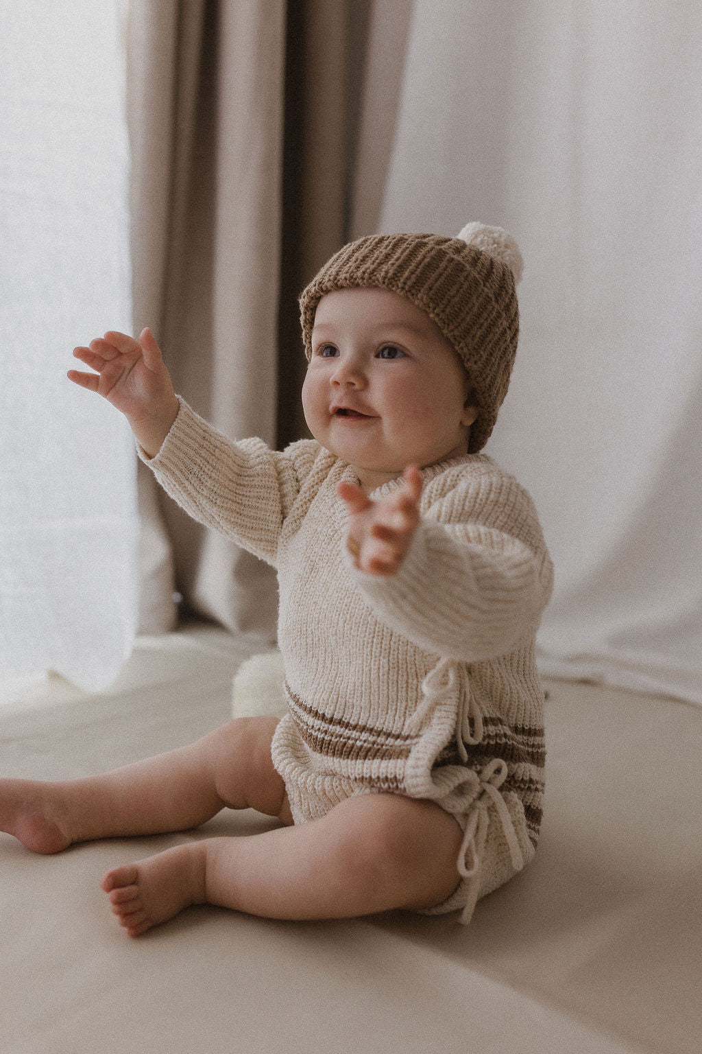 Knit Kimono Romper | Textured Stripe