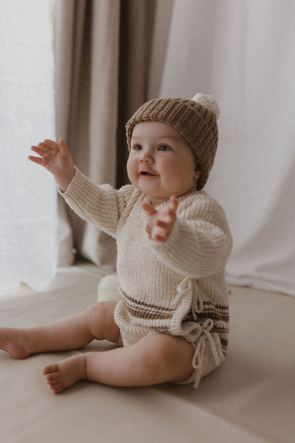 Knit Kimono Romper | Textured Stripe