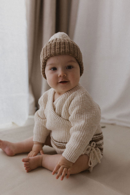 Knit Kimono Romper | Textured Stripe