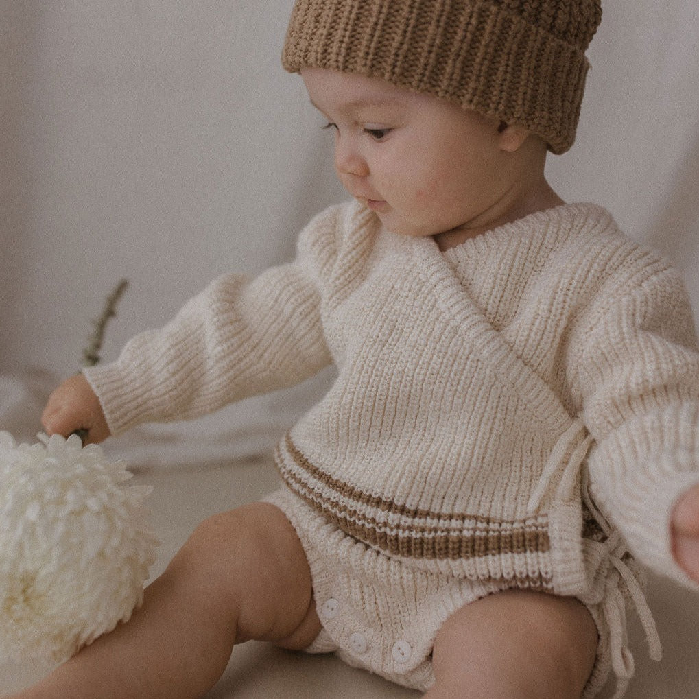 Knit Kimono Romper | Textured Stripe