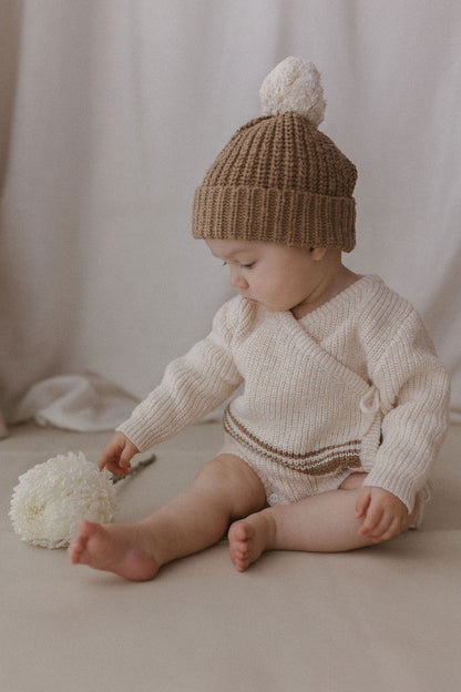 Knit Kimono Romper | Textured Stripe