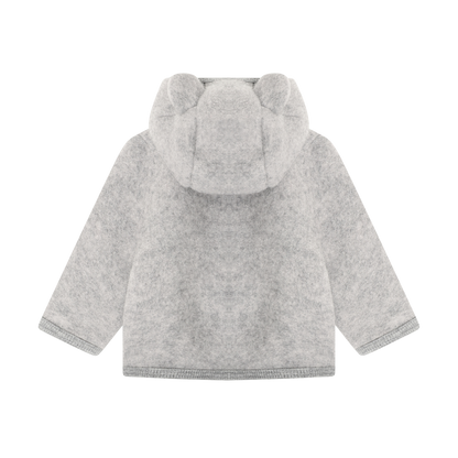 Huttelihut Fleecejacke Merinowolle mit Öhrchen | Grey Melange