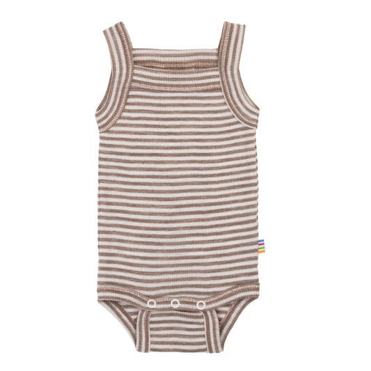 Merinowolle Seide Träger-Bodysuit | Beige gestreift