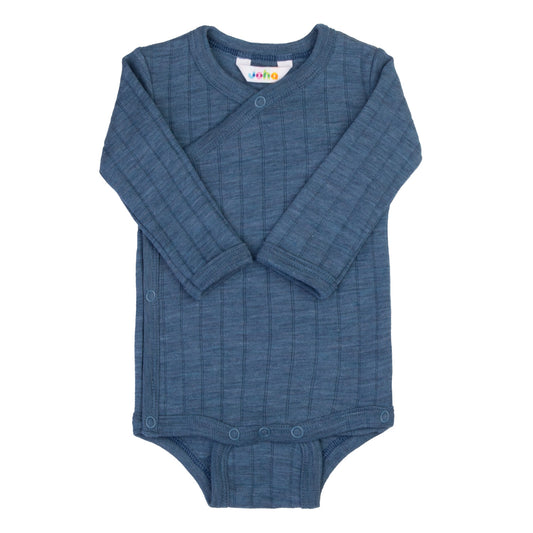Merinowolle Seide Wickel-Bodysuit | Blau Meliert
