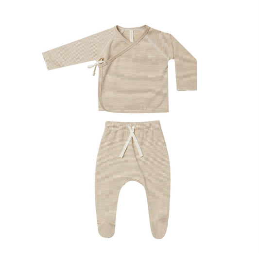 Organic Wrap Top + Pants Set | Latte Stripes