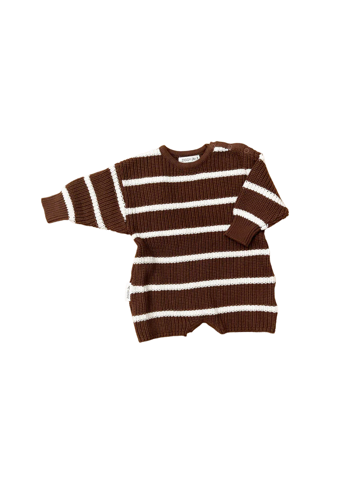 Long Sleeve Playsuit | 'Chocolate Stripe'