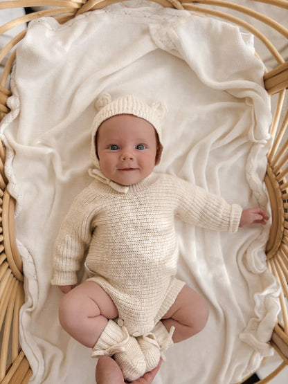 KNIT BONNET BEAR | Honey