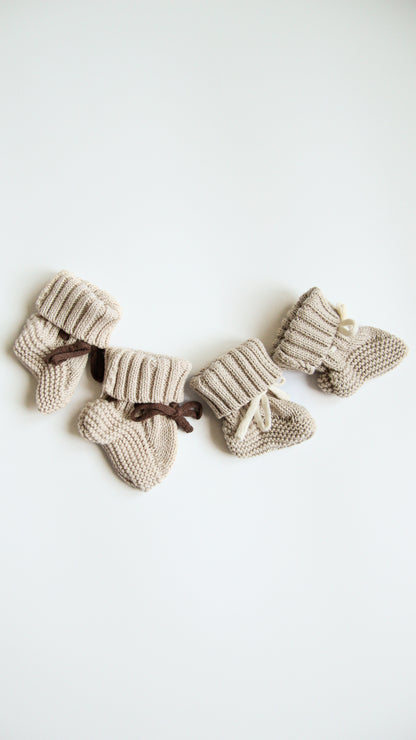 Knitted Booties | Almond~Dark Brown