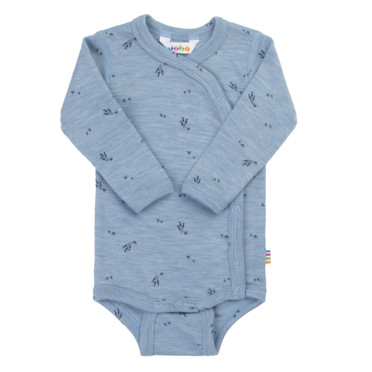 Joha Langarmbody Merinowolle mit Seitenverschluss | Blau Melange m. Naturmuster