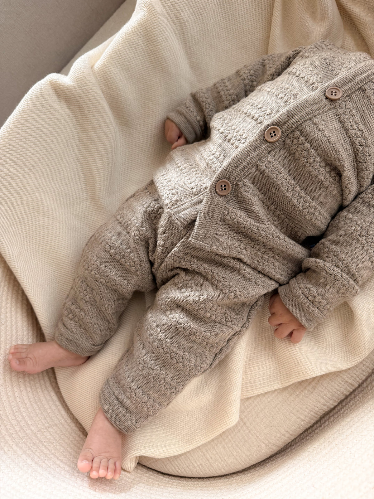 Joha Hose Merinowolle Strukturstrick | Beige Melange