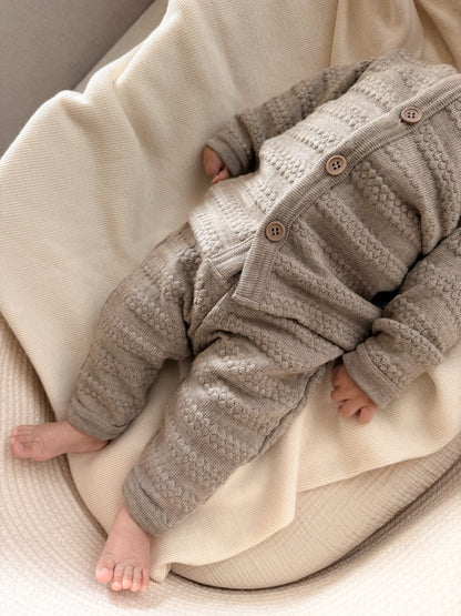 Joha Hose Merinowolle Strukturstrick | Beige Melange