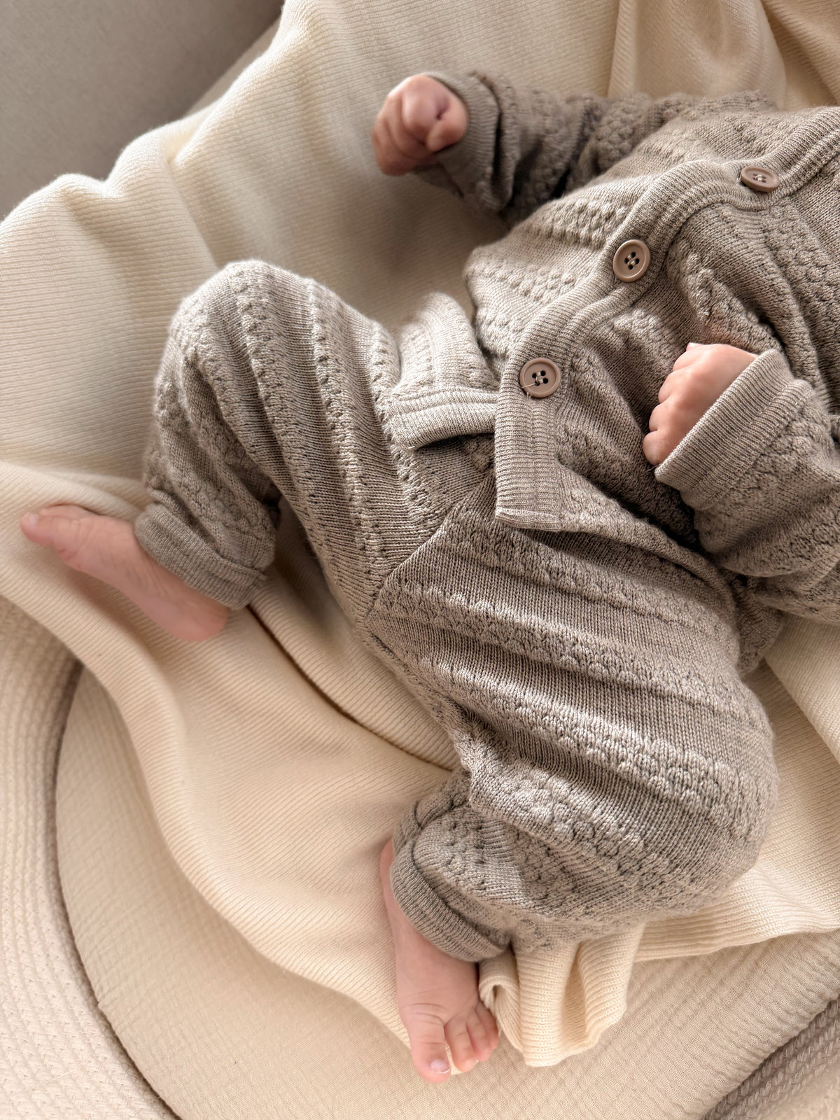 Joha Hose Merinowolle Strukturstrick | Beige Melange