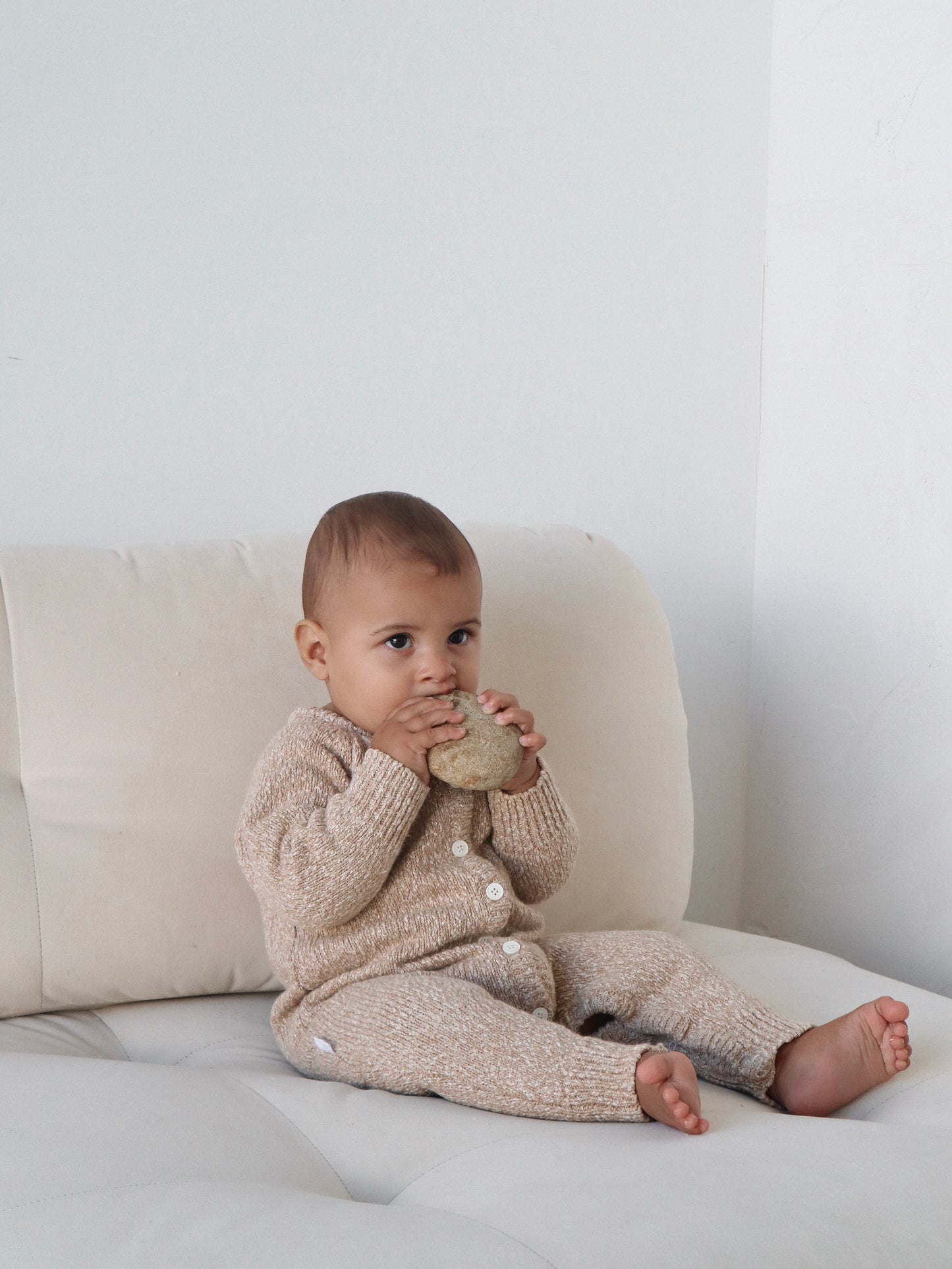 Classic Knit Romper  | Almond