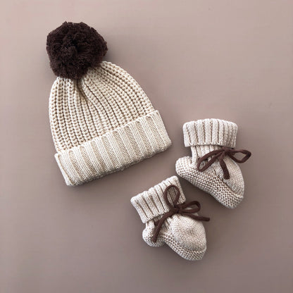 Knitted Booties | Almond~Dark Brown