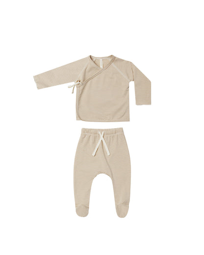 Organic Wrap Top + Pants Set | Latte Stripes