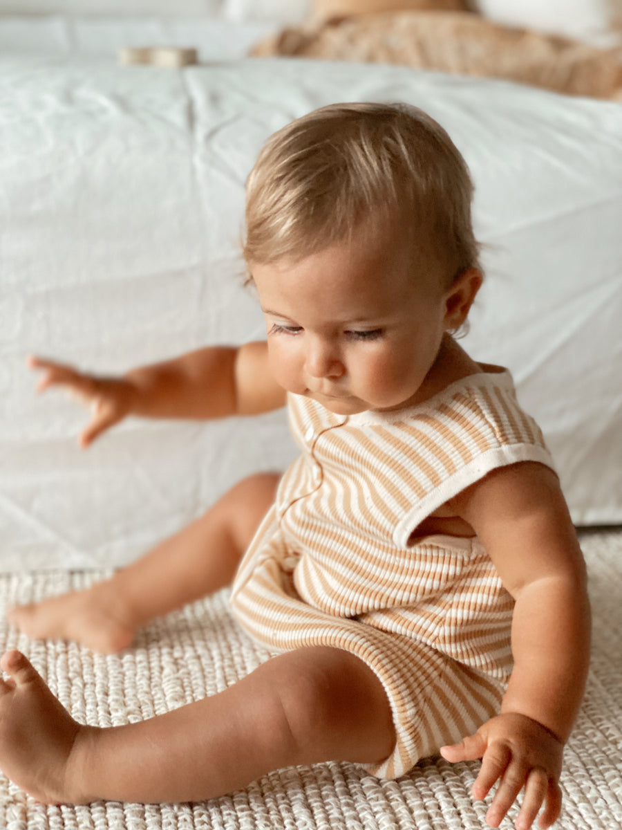 Bubble Knit Romper | Golden Stripes