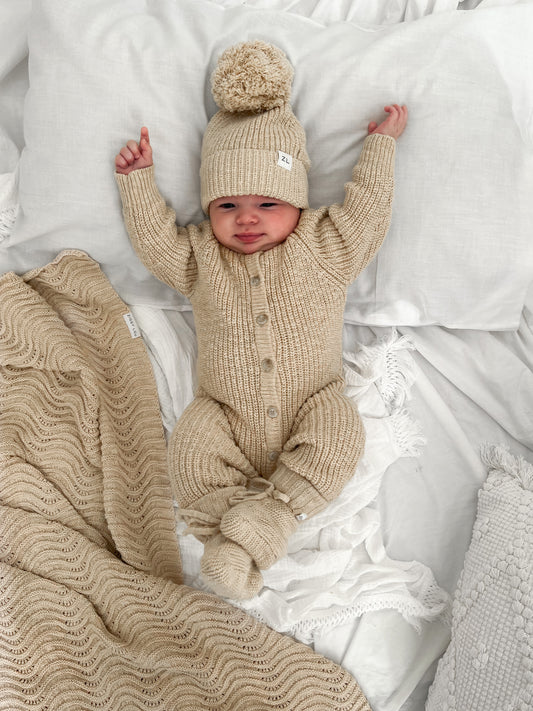 Classic Knit Romper | Wheat