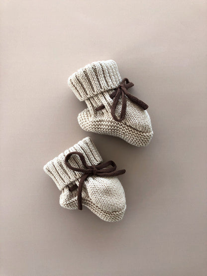Knitted Booties | Almond~Dark Brown
