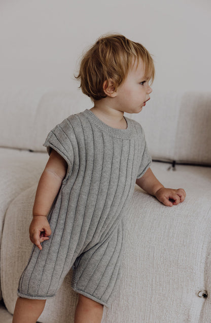 Organic Knit Playsuit | Gray Melange
