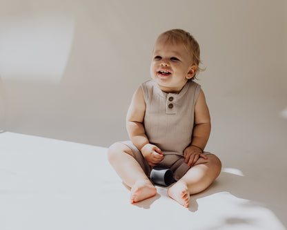 Organic Rib Baby Romper | Stone