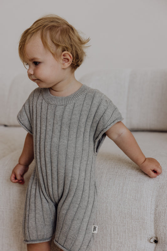 Organic Knit Playsuit | Gray Melange