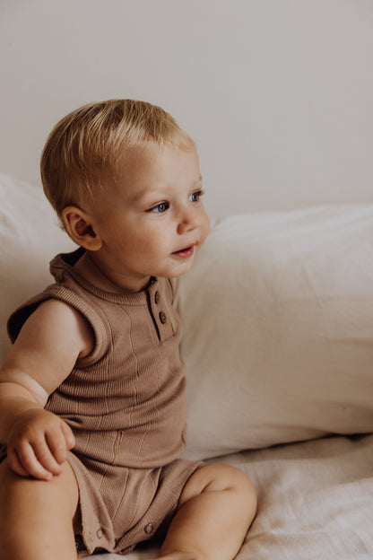 Organic Rib Baby Romper | Bronze