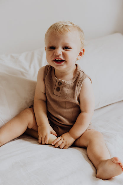 Organic Rib Baby Romper | Bronze