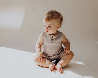 Organic Rib Baby Romper | Stone