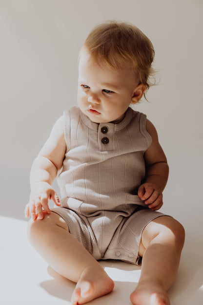 Organic Rib Baby Romper | Stone