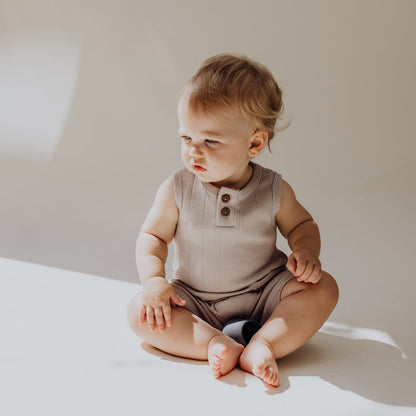Organic Rib Baby Romper | Stone