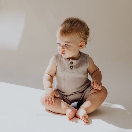 Organic Rib Baby Romper | Stone