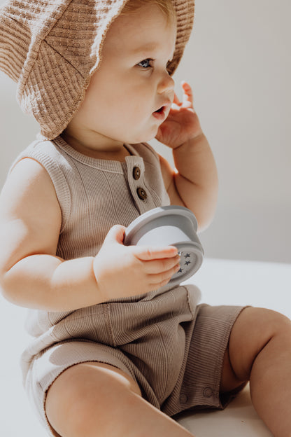 Organic Rib Baby Romper | Stone