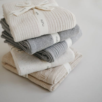 Baby Knitted Blanket Ribbed Gray Melange