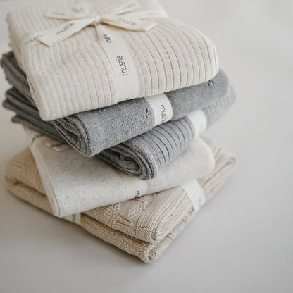 Baby Knitted Blanket Ribbed Beige Melange