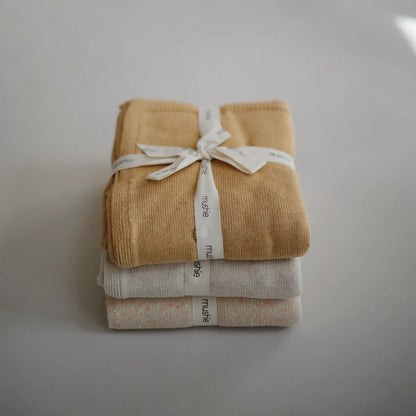 Knitted Baby Blanket Dots Mustard Melange