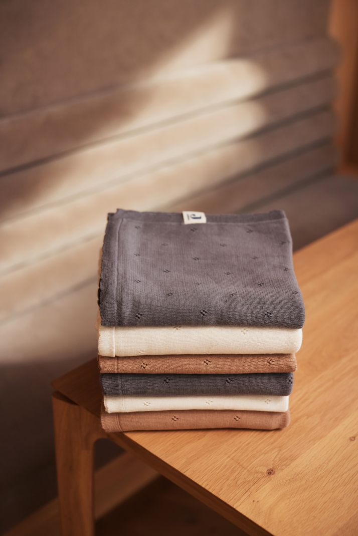Knitted Baby Blanket Pointelle | Biscuit