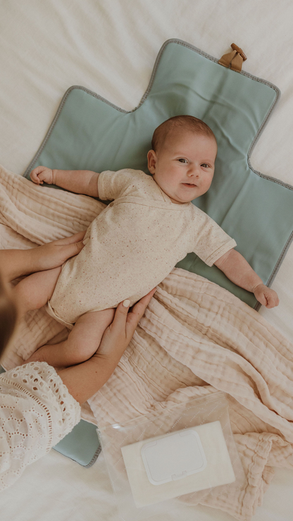 ORGANIC Kimono Bodysuit Short Sleeve "Beige Speckled"