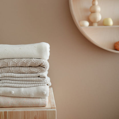 Knitted Baby Blanket Dots Off White Melange