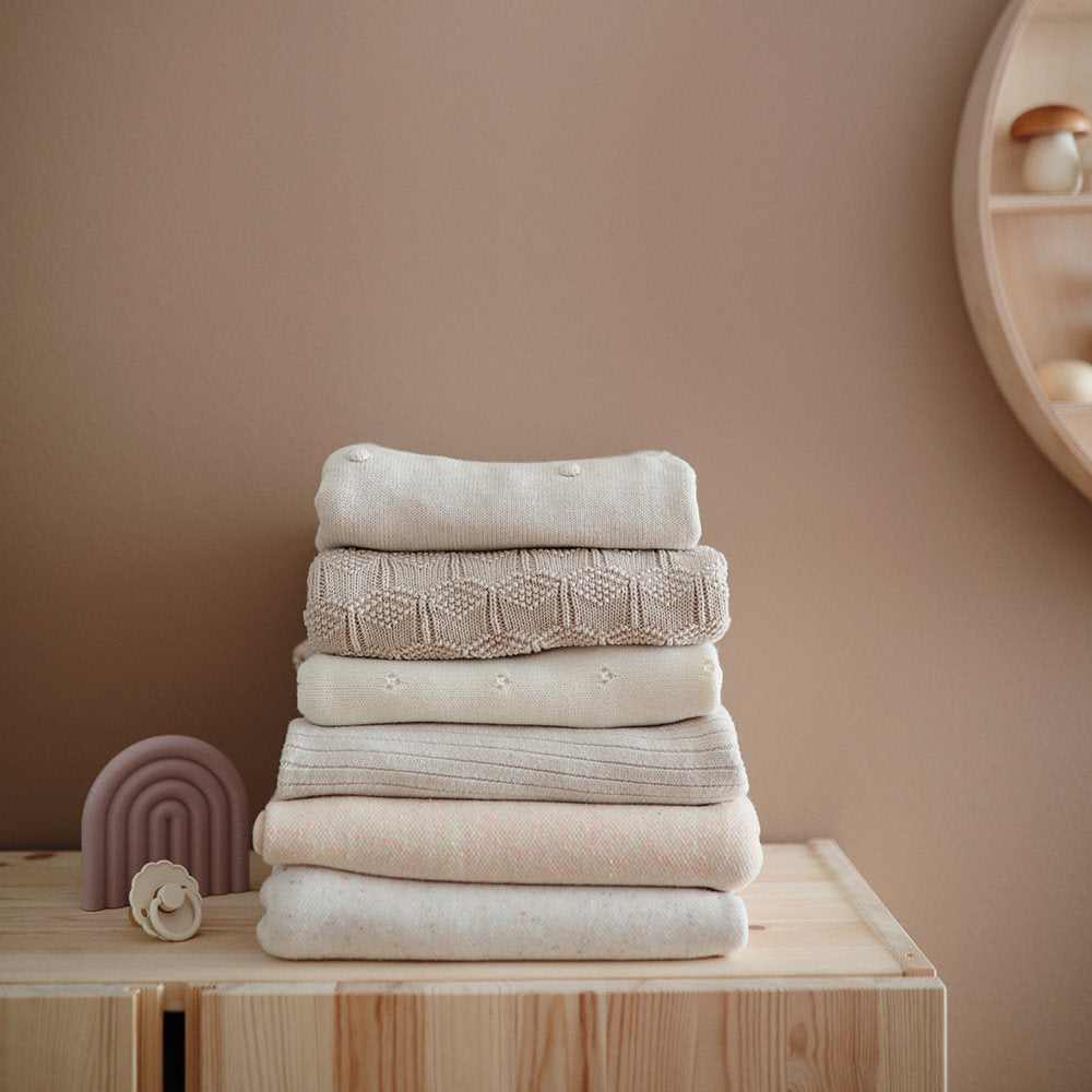 Baby Knitted Blanket Ribbed Beige Melange