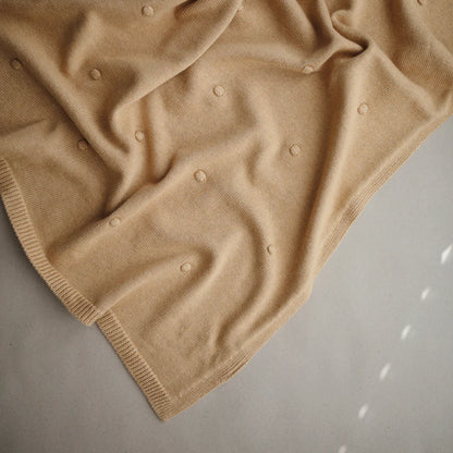 Knitted Baby Blanket Dots Mustard Melange