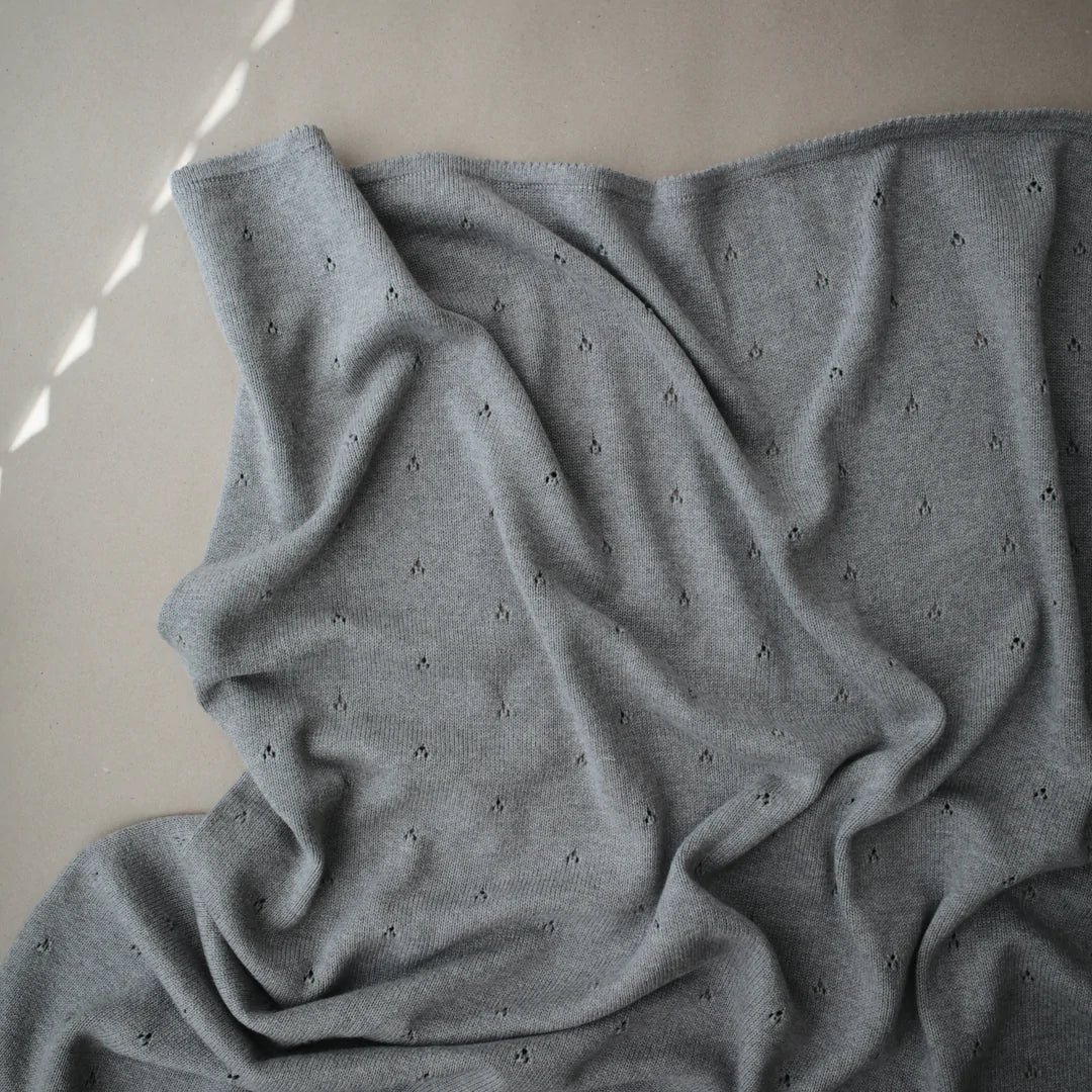 Knitted Baby Blanket Pointelle Gray