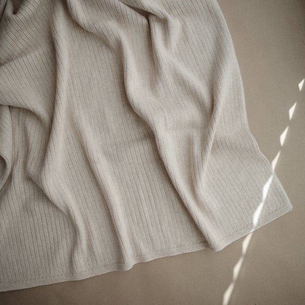 Baby Knitted Blanket Ribbed Beige Melange