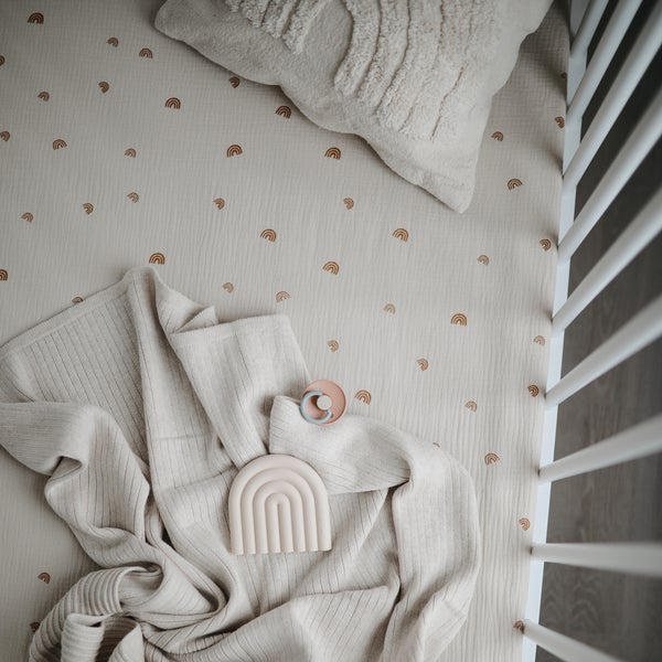 Baby Knitted Blanket Ribbed Beige Melange