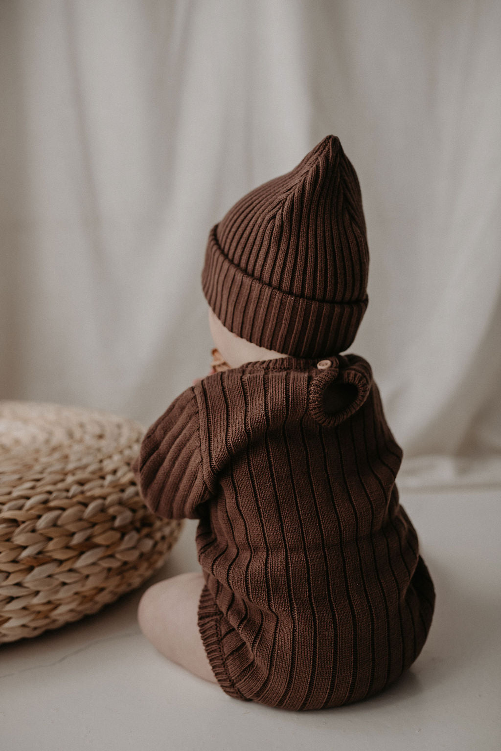 Ribbed Heirloom Romper | Dark Brown