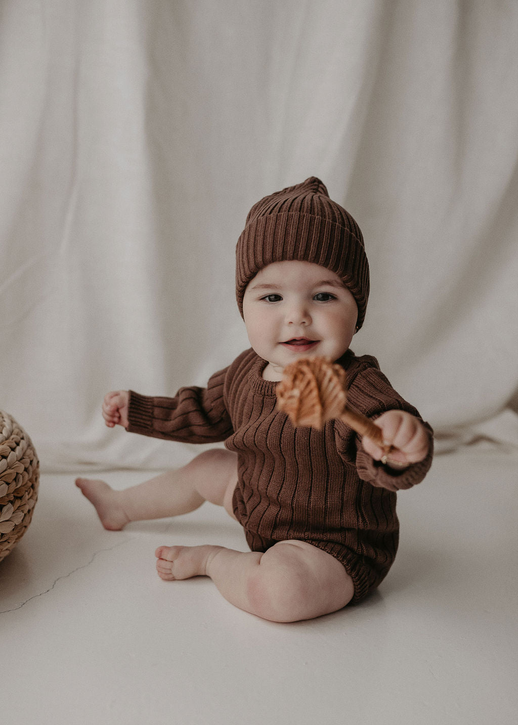 Ribbed Heirloom Romper | Dark Brown